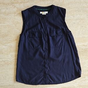 Boden Blue Sleeveless Mandarin Collar Blouse